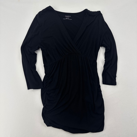 Motherhood Maternity Tops - Motherhood Maternity Black Ruched Wrap Tunic Top Long Sleeve Size Small
